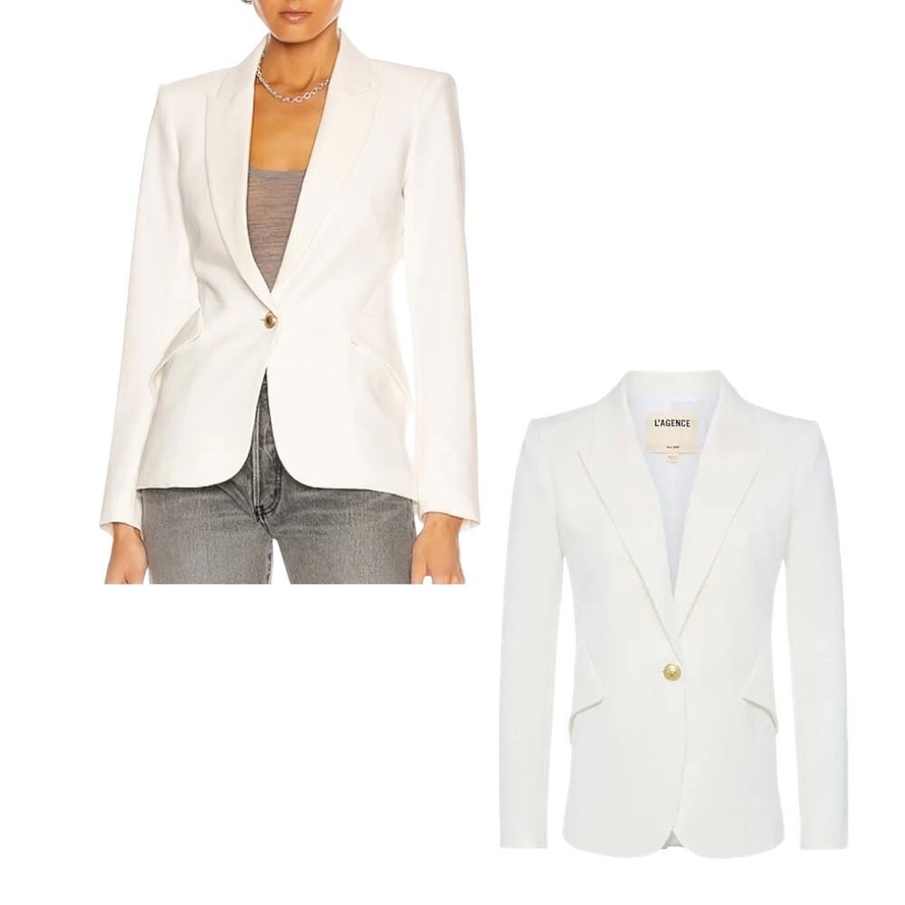 L'Agence, Women's 'Chamberlain' Blazer Single-Breasted Jacket Fitted, White SZ 0